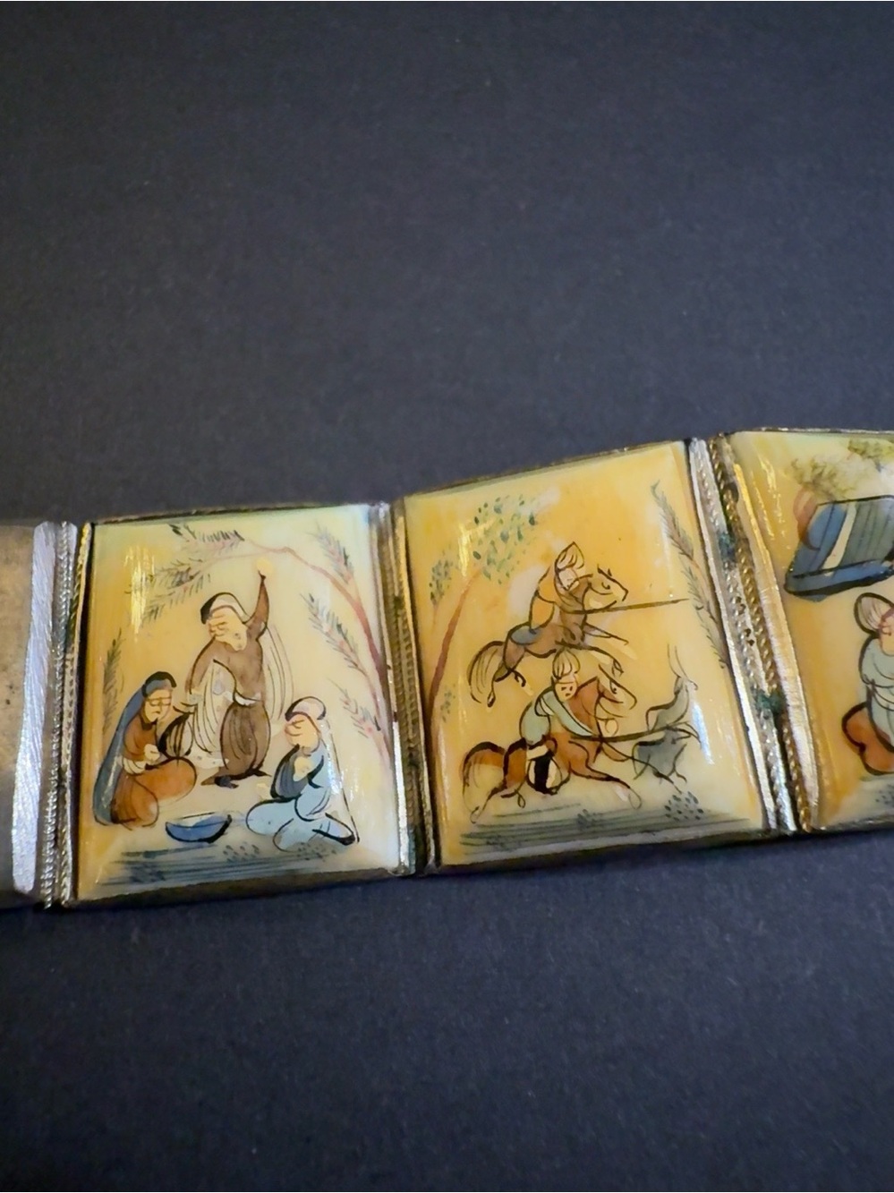 Vintage Hand-Painted Persian Scene Panel Bracelet